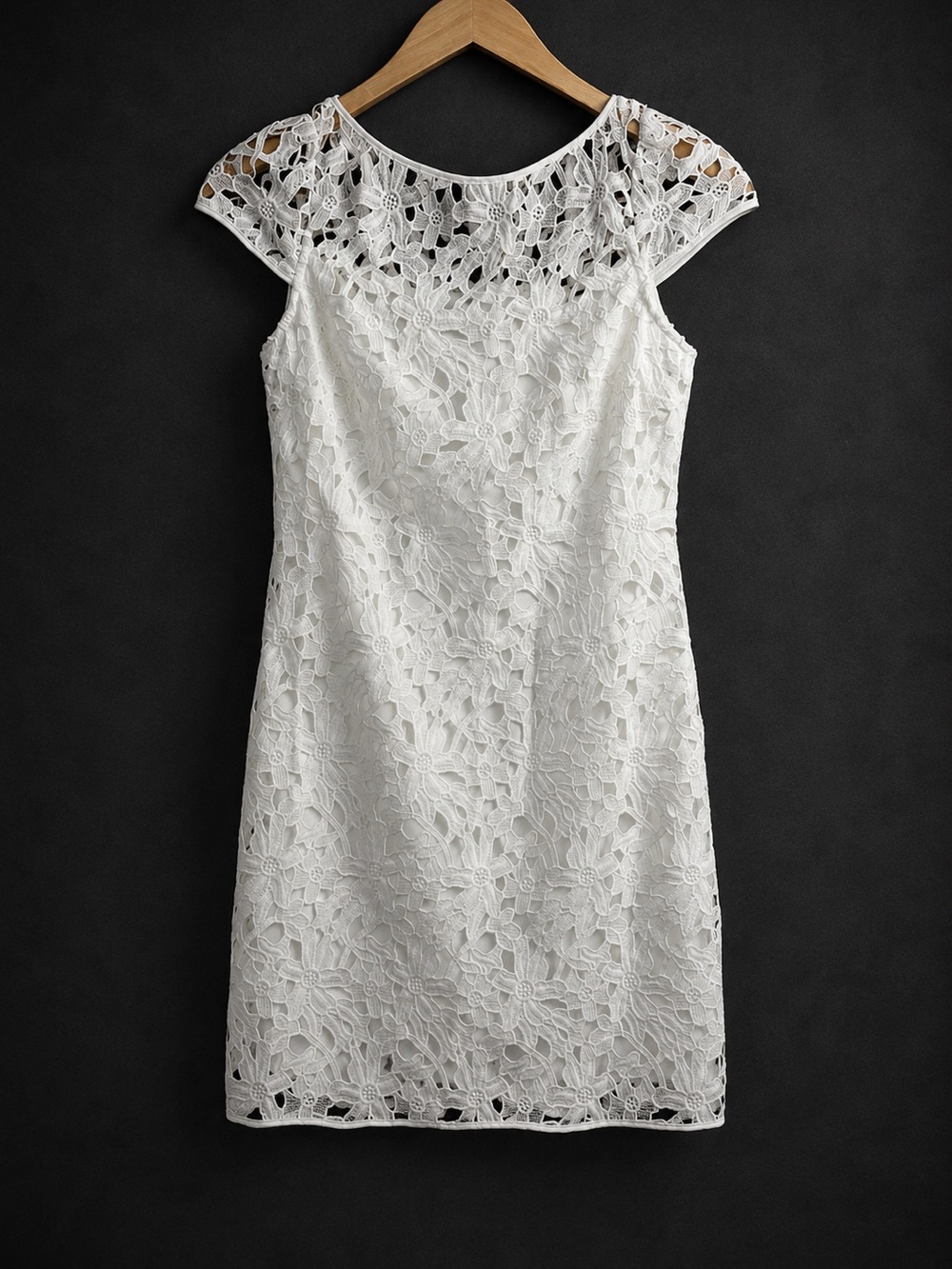 Ali Ro White Floral Lace Cap-Sleeve Midi Dress